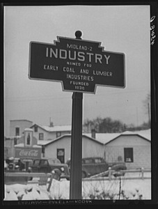 Photo from the Library of Congress collection of U.S. Farm Security Administration photographs. This photo was taken by Jack Delano circa January 1940. Other LOC info is as follows: Title: Signpost at Industry, Pennsylvania