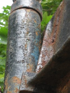 July 2010 photo by C. Busch, showing original blue paint color on post